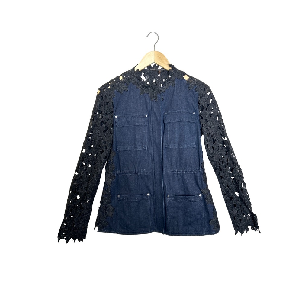 Elie Tahari Esperanza Denim & Lace Utility Jacket - Phantom Blue - S